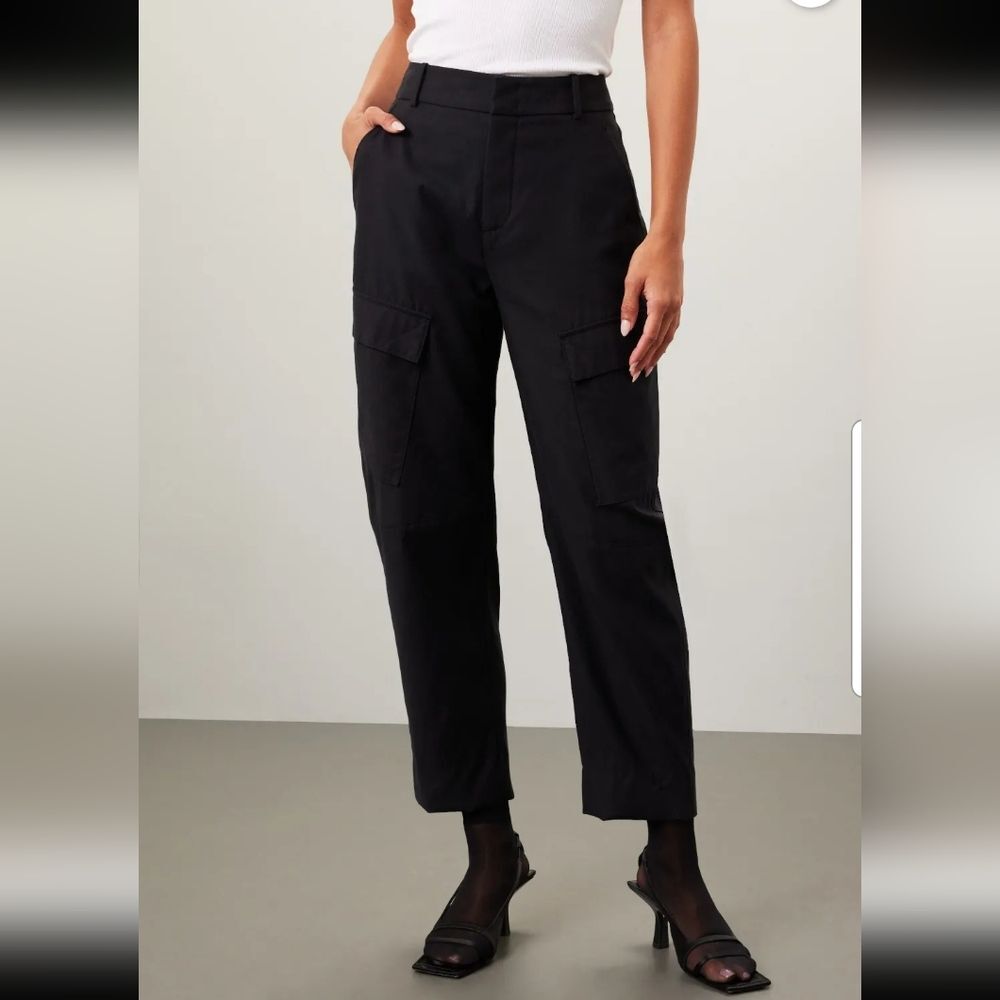 Another Tomorrow Black Cargo Barrel Leg Trouser Pants Size 42 Quiet Old Money